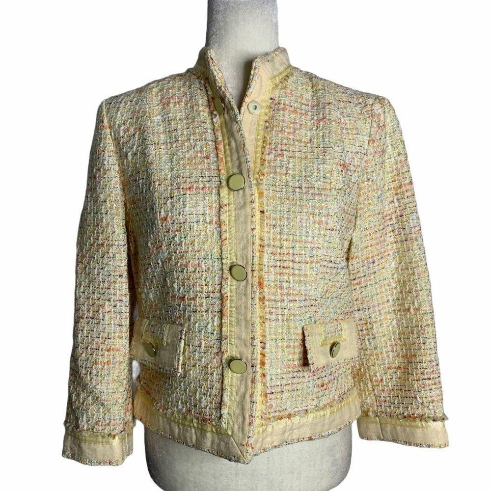 Vintage 90s Boucle Blazer Jacket 8 Yellow Snap